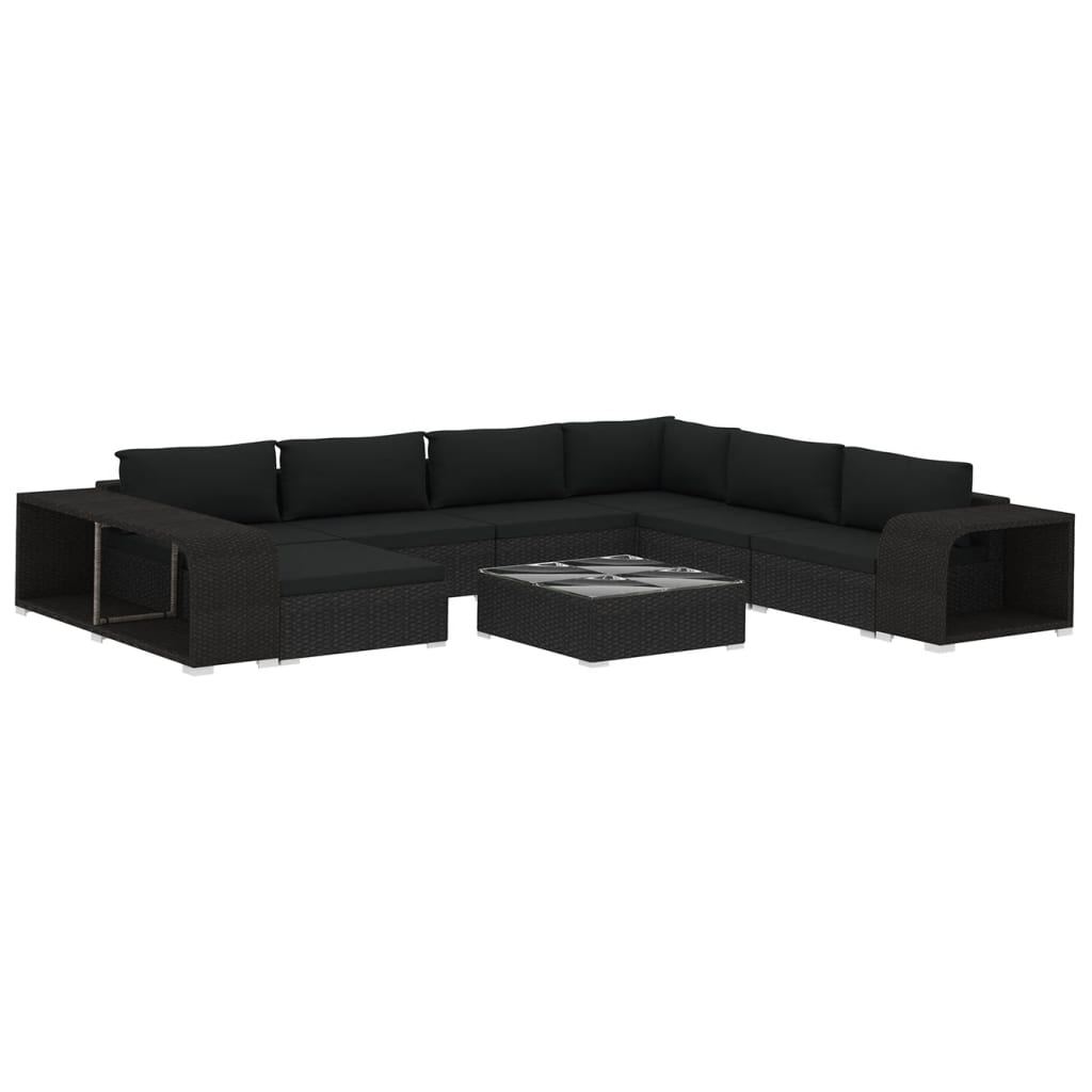 Vidaxl Set Muebles De Jardín 10 Piezas Y Cojines Ratán Sintético Negro_0