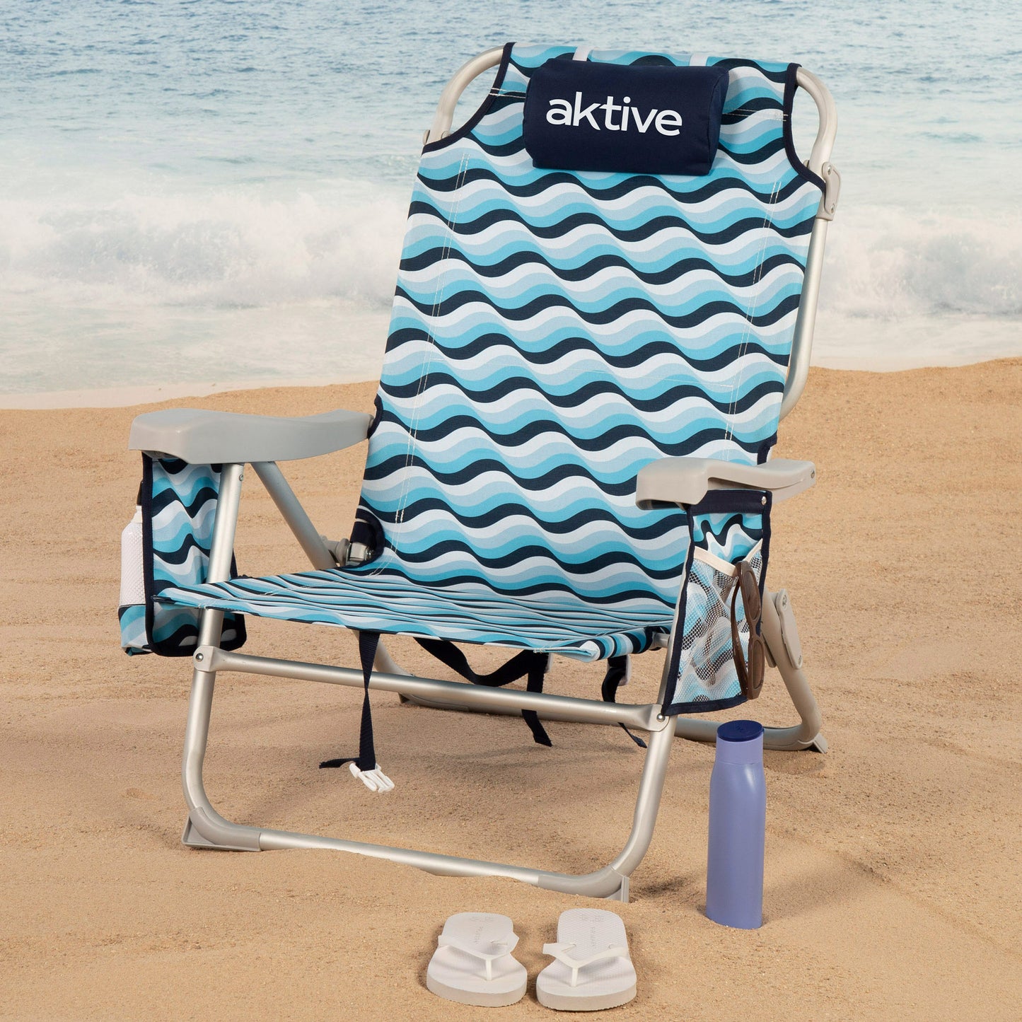Aktive Pack 2 Sillas Plegables Playa 50x58x80 Cm Aruba 5 Posiciones Con Cojín Y Bolsillo Trasero_1
