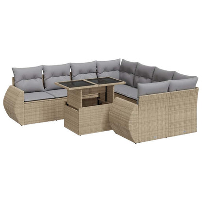 Set De Sofás De Jardín Con Cojines 9 Pzas Ratán Sintético Beige / Vetonek_3