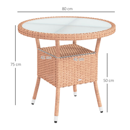 Outsunny Mesa De Ratán Redonda Ø80x75 Cm Con Estante Patas Ajustable Natural_2