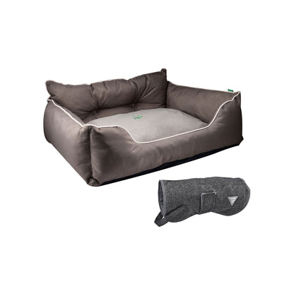 Cama Para Mascota 50x40x18cm Marrón + Abrigo Negro Para Mascotas 25cm_0