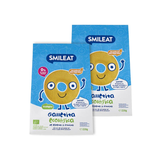 Embalagem de 2 bolachas de espelta infantil Smileat ECO com maçã, 220g