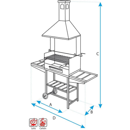 Grelhador a lenha Imex El Zorro com grelha elevatória em aço inoxidável e tabuleiros em madeira