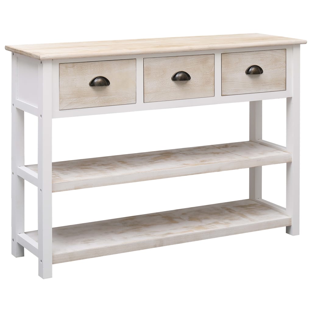 Aparador De Madera Color Natural Y Blanco 115x30x76 Cm_1