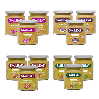 Embalagem x12 frascos para carne e legumes 6m+ Smileat