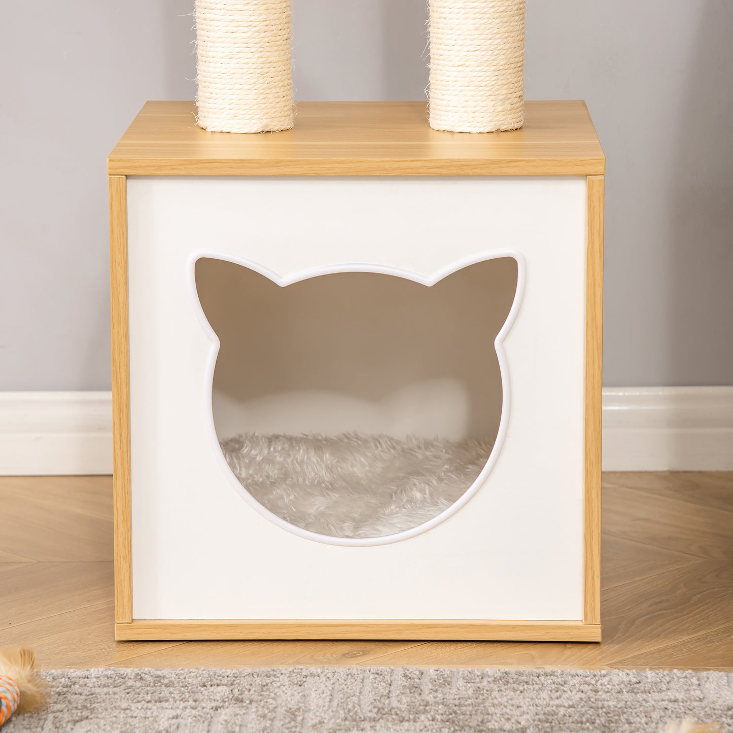 Pawhut Conjunto De Casa Para Gatos Y Estantes Para Gatos 35x35x81 Cm Roble_3