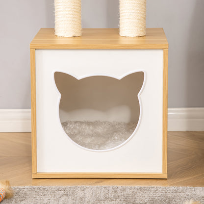 Pawhut Conjunto De Casa Para Gatos Y Estantes Para Gatos 35x35x81 Cm Roble_3