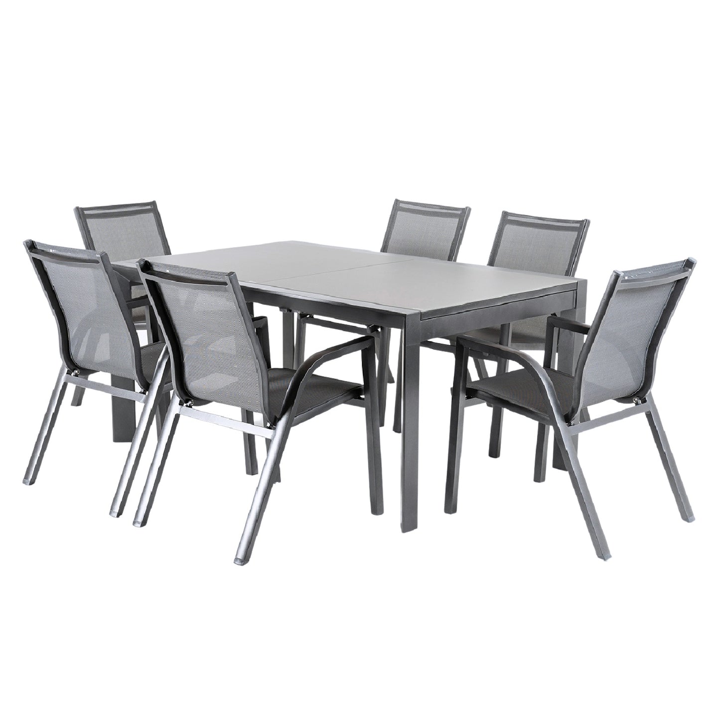 Conjunto Para Jardín Color Antracita, Mesa Extensible 160/210 Y 6 Sillones Apilables, Aluminio Doble Reforzado, 6 Plazas_0