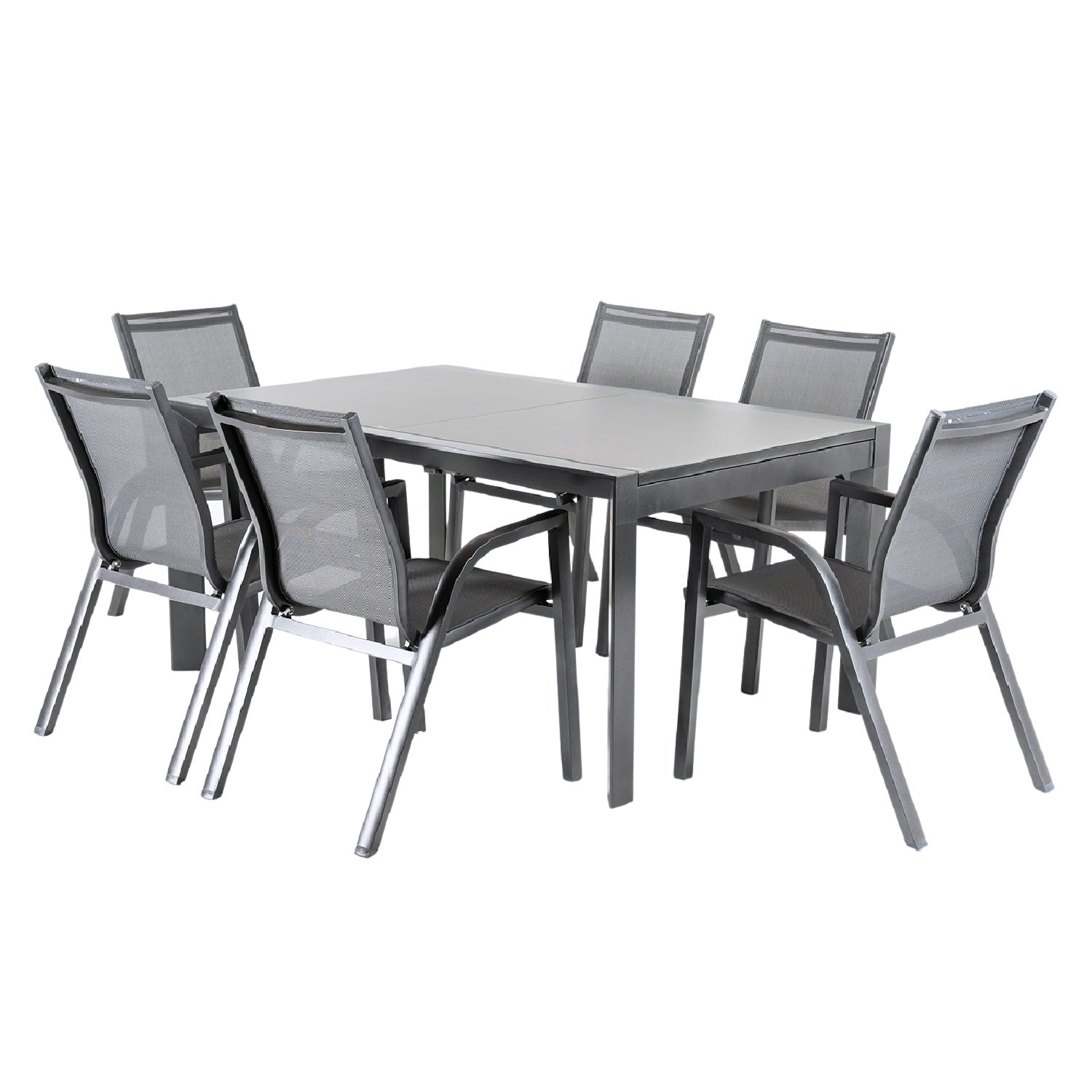 Conjunto Para Jardín Color Antracita, Mesa Extensible 160/210 Y 6 Sillones Apilables, Aluminio Doble Reforzado, 6 Plazas_0