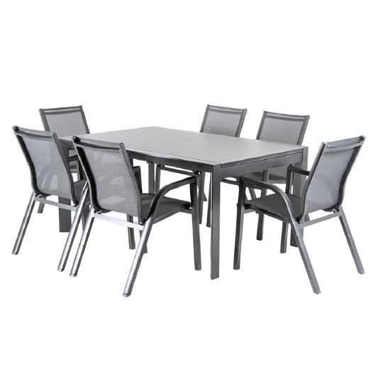 Conjunto Para Jardín Color Antracita, Mesa Extensible 160/210 Y 6 Sillones Apilables, Aluminio Doble Reforzado, 6 Plazas_0
