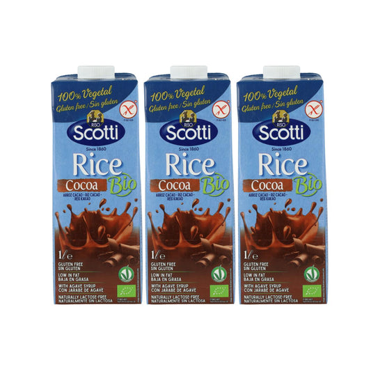 Embalagem x 3 Bebida Orgânica Scotti de Arroz e Chocolate 1 L