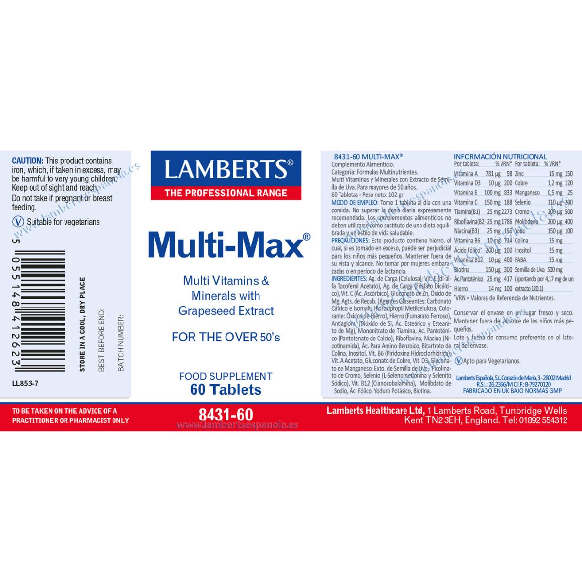 Multivitamínico Multi-Max® (para pessoas com mais de 50 anos), Lamberts, 60 comprimidos