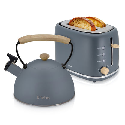 Briebe Nordic Set Tostadora Pan Ranura Ancha 2 Rebanadas + Tetera 2,3l Acero Inox, Inducción Libre Bpa, Skt1177gry, Gris_0