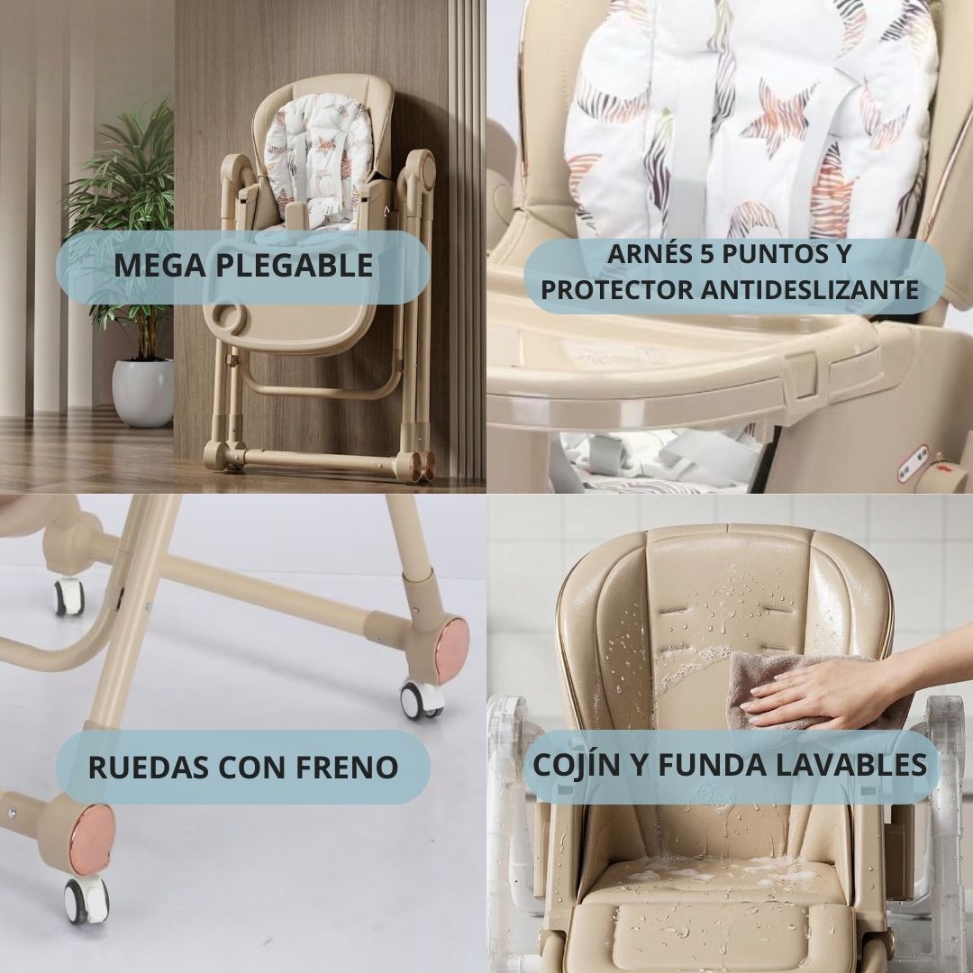 Trona Khaki Evolutiva 3 En 1 | Plegable Y Portátil Con Altura | Reposapiés | Respaldo Y Bandeja Todo Ajustables_3