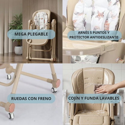 Trona Khaki Evolutiva 3 En 1 | Plegable Y Portátil Con Altura | Reposapiés | Respaldo Y Bandeja Todo Ajustables_3
