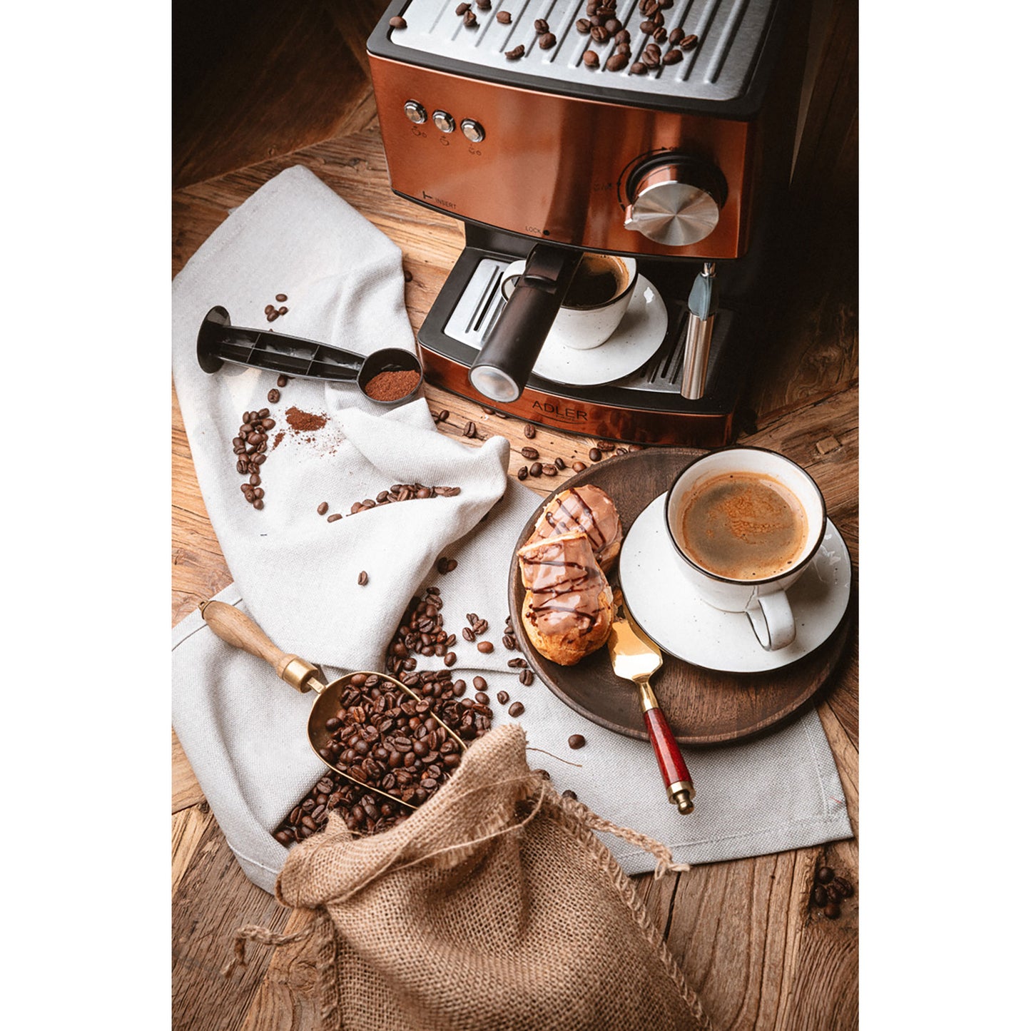 Cafetera Espresso Manual 15 Bares 1,6 L, Brazo Doble Salida, Espumador Leche, Calientatazas Adler Ad4404cr Cobre_5