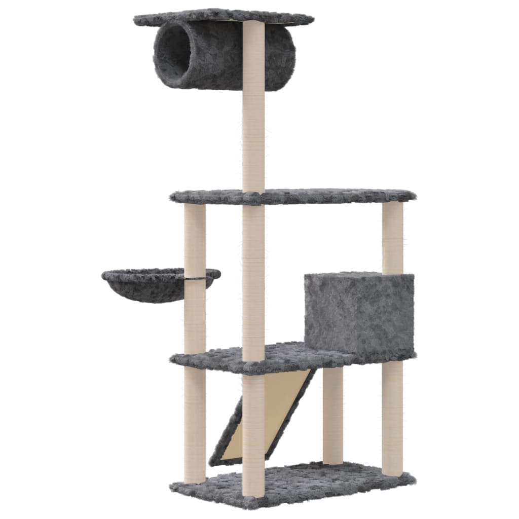 Rascador Para Gatos Con Postes De Sisal Gris Oscuro 131 Cm_4