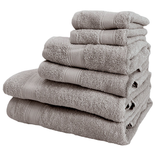 Juego De 6 Toallas De Baño: 2 Toallas De Cortesía 30x50 ; 2 Toallas De Lavabo 50x90 ; 2 Toallas De Ducha 70x140cm 450 Gr/m2 100% Algodón Topo_0