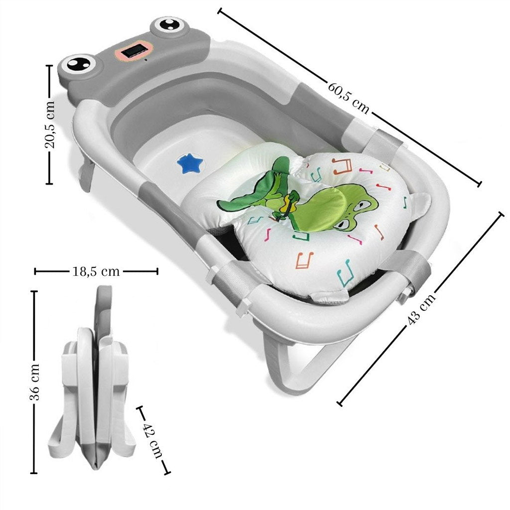 Bathby Bañera Plegable Para Bebés Recién Nacidos, Cojín Rana, Termómetro, Patas Antideslizantes (gris Rana)