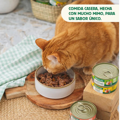 Lata cheia de ensopado de pescador Wild Balance com salmão e porco para gatos 80g