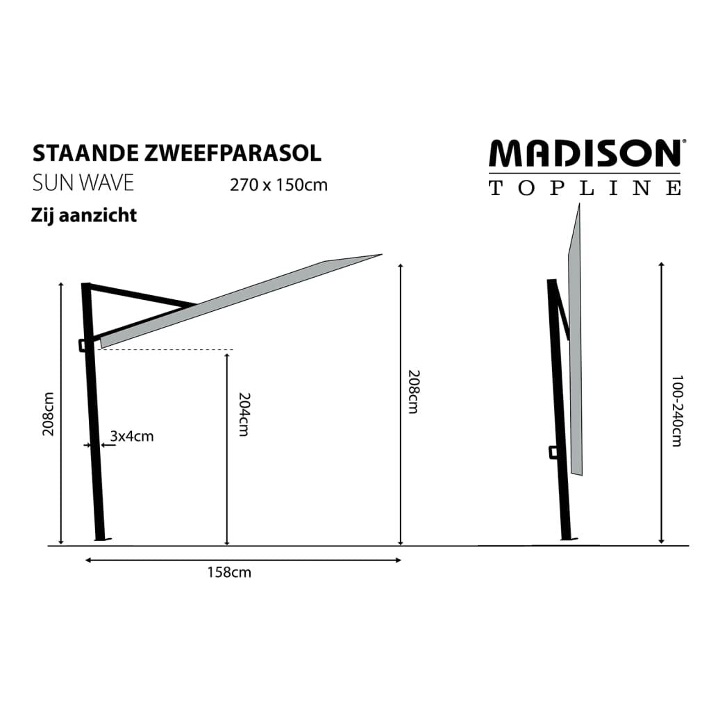 Madison Sombrilla Para Balcón Sun Wave Gris 270x150 Cm Pac3p014_2
