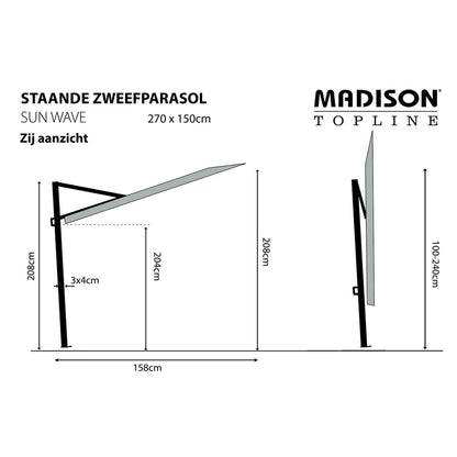 Madison Sombrilla Para Balcón Sun Wave Gris 270x150 Cm Pac3p014_2