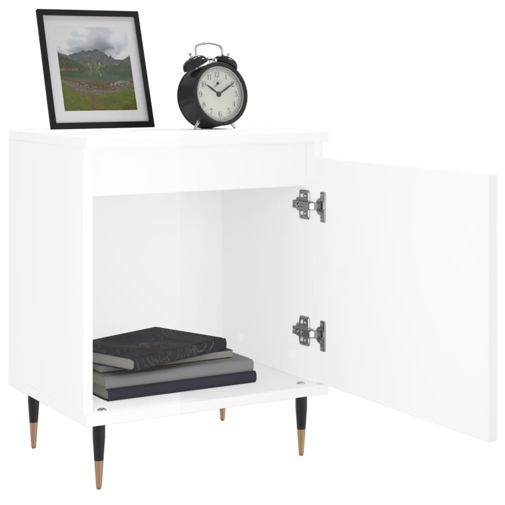 Mesita De Noche Madera De Ingeniería Blanco Brillo 40x30x50 Cm_2