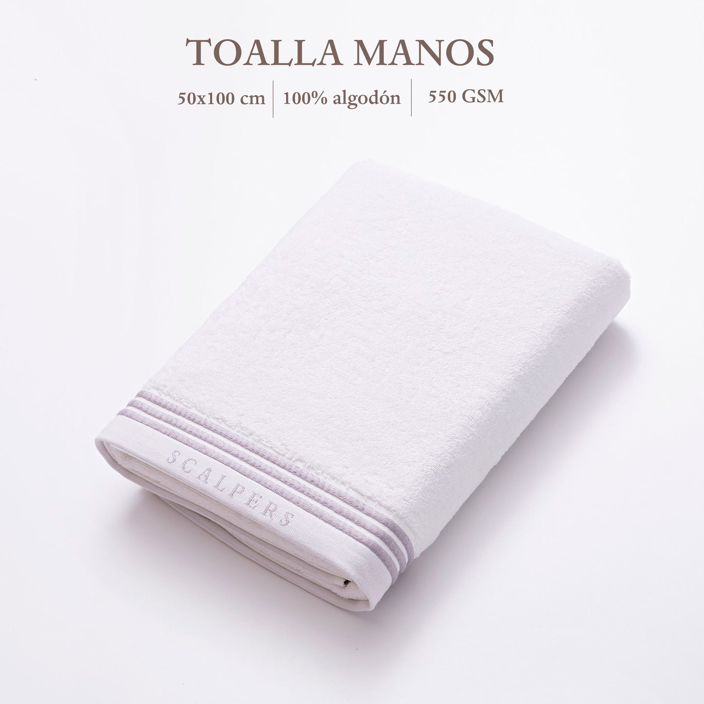 Toalla De Manos 50x100cm 100% Algodón Blanco 550gsm Con Rayas Scalpers Home_1