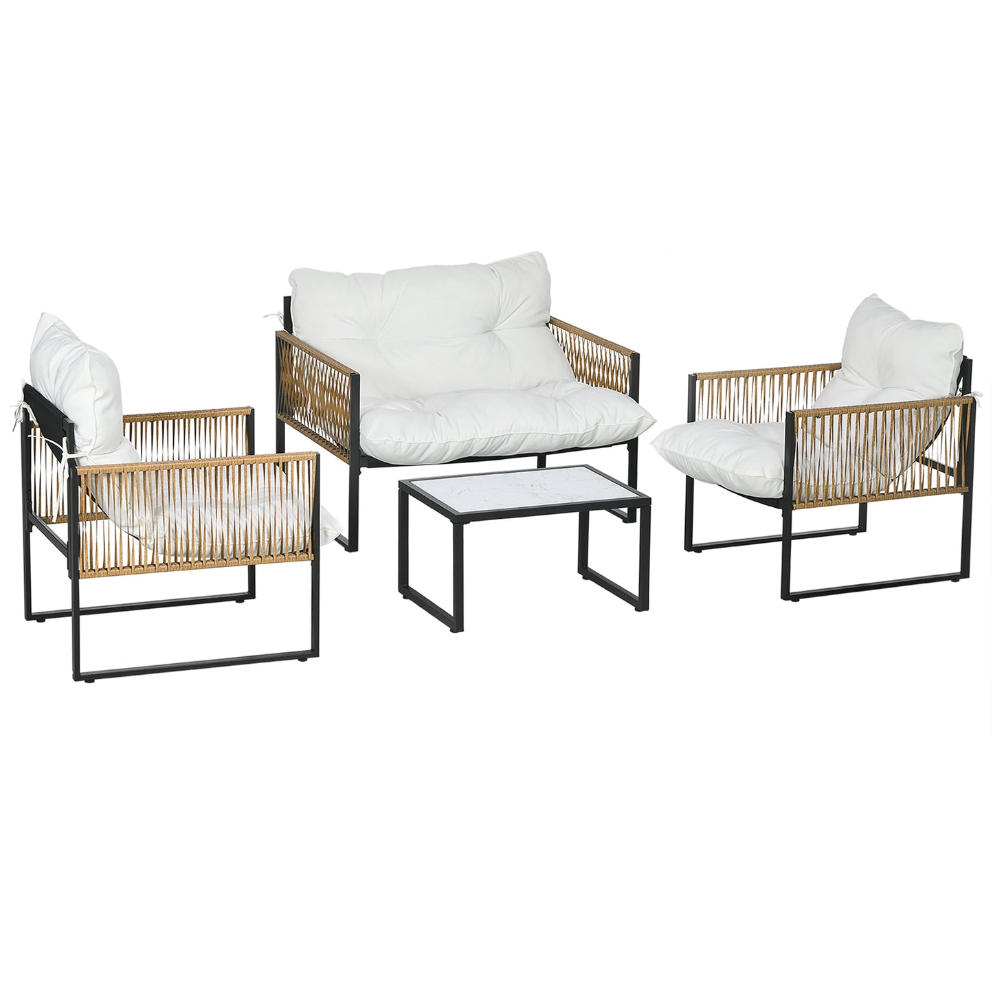 Outsunny Conjunto De Jardín De Ratán Sintético De 4 Piezas Crema_0