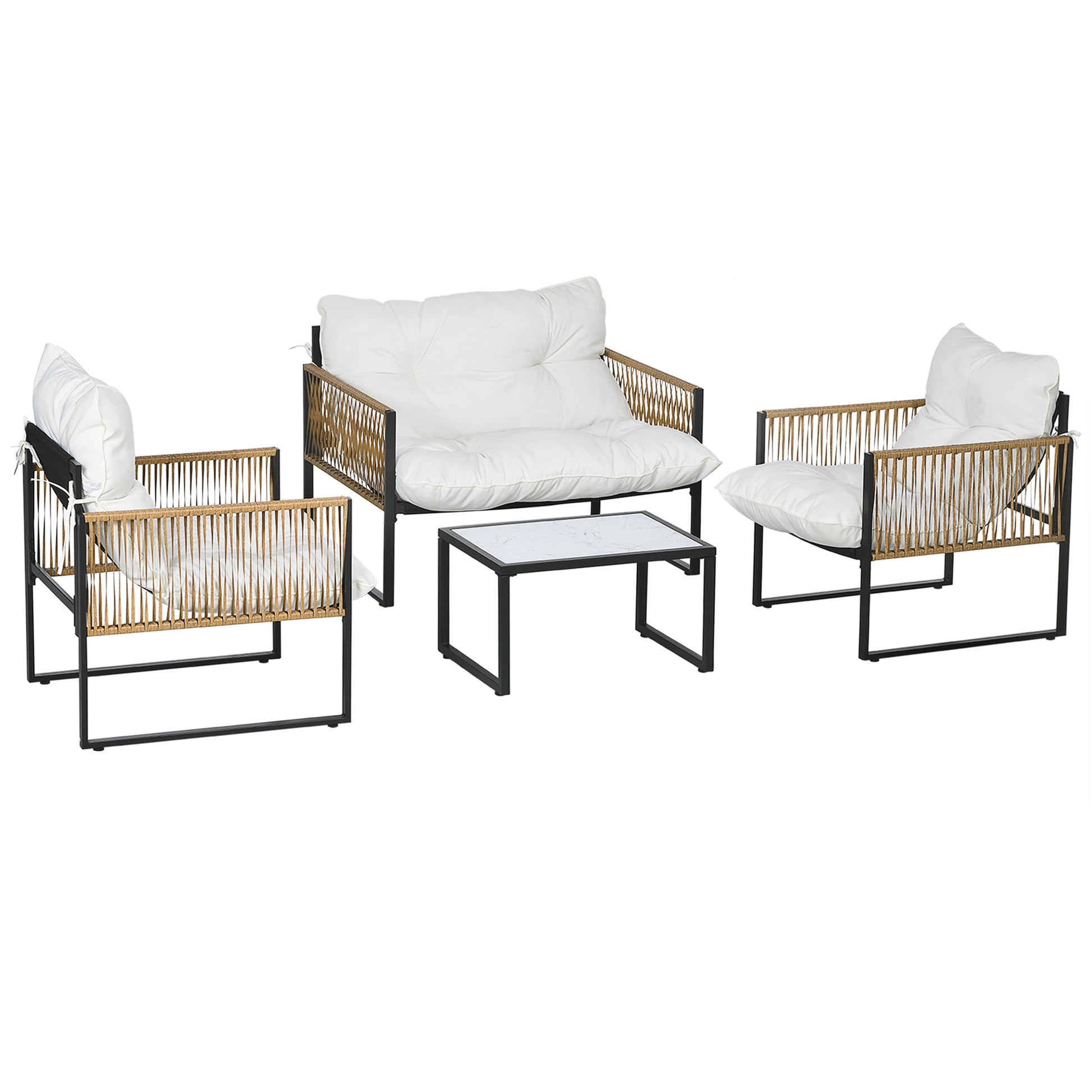 Outsunny Conjunto De Jardín De Ratán Sintético De 4 Piezas Crema_0