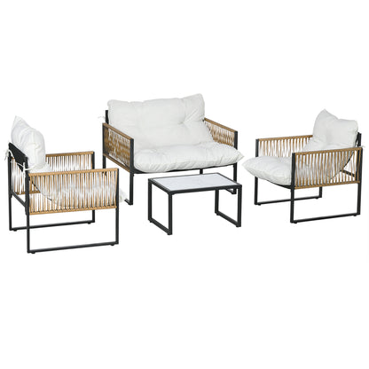Outsunny Conjunto De Jardín De Ratán Sintético De 4 Piezas Crema_0