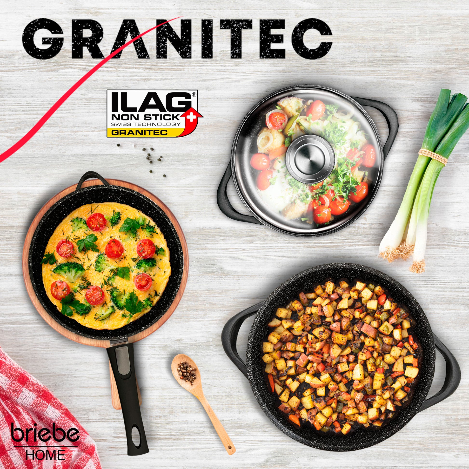 Briebe Batería De Cocina Inducción 10 Piezas Aluminio Fundido 3 Ollas 2 Sartenes Antiadherente Tapas, Mgk1819, Negro_1