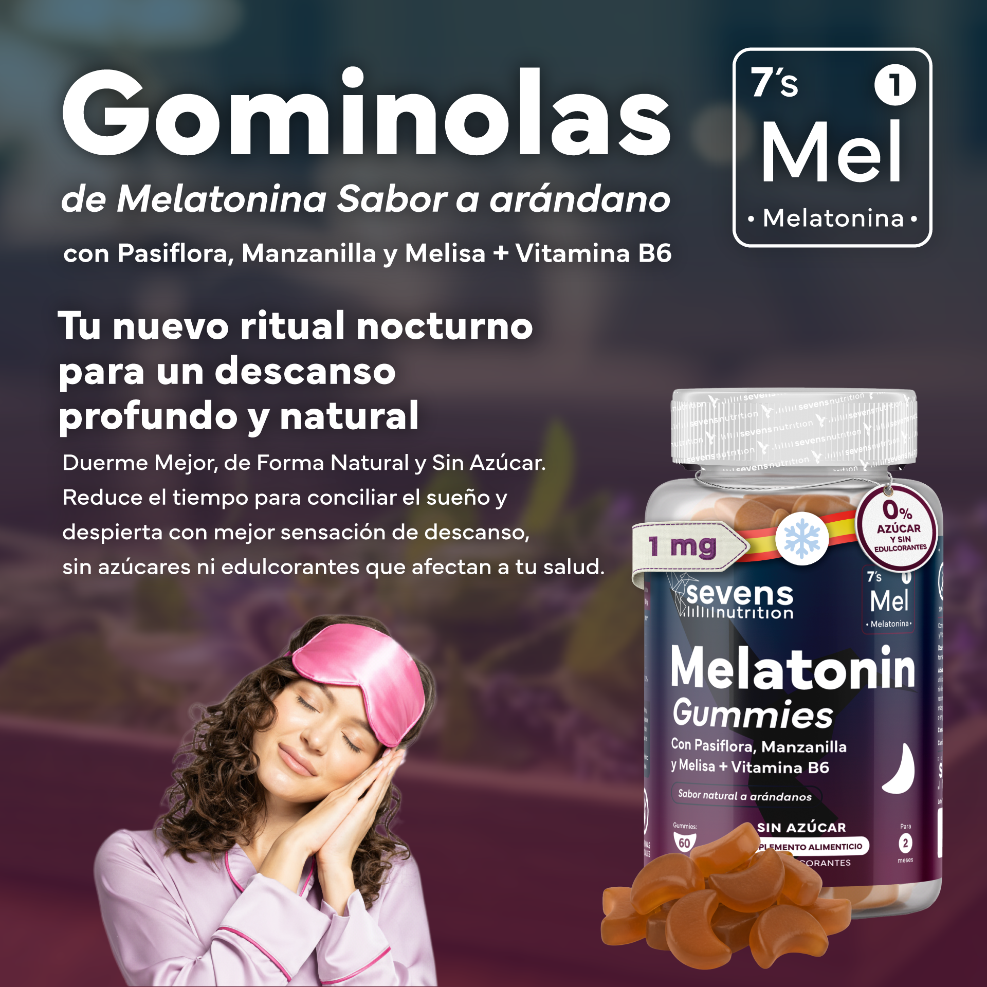Melatonina En Gominolas Con Pasiflora, Manzanilla Y Melisa + Vitamina B6 Sin Azúcar De Sevens Nutrition_1