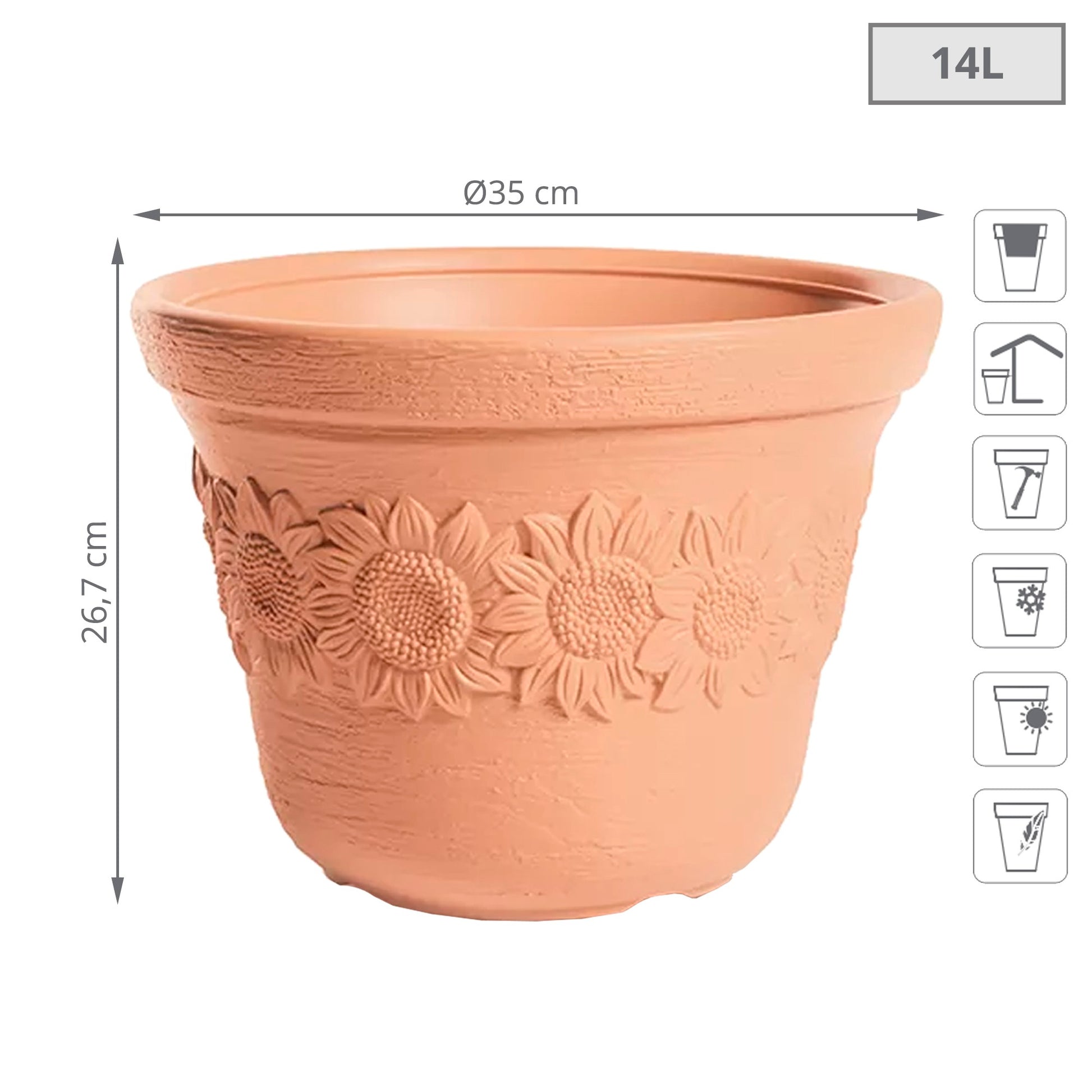 Maceta Sunny 14l., Dimensiones (mm) 350x350x267, Color Ladrillo_1