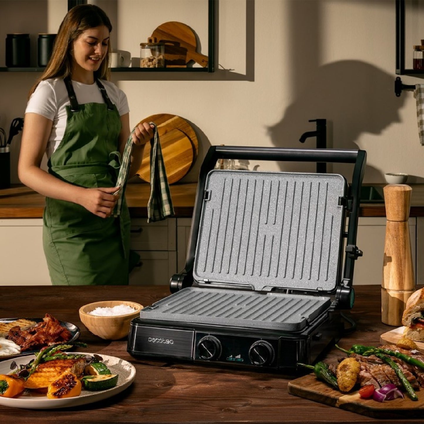Cecotec Parrilla Eléctrica Con Grill Rock’ngrill 2200 Dual. 2200w, Apertura 180º, Dual Temp, Rockstone Antiadherente_4