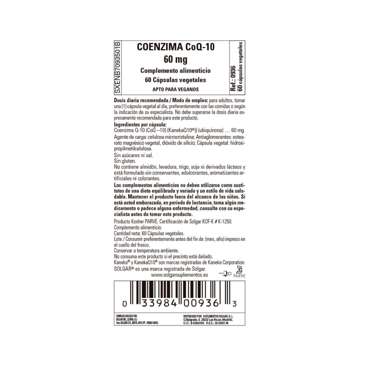Coenzima CoQ10 (vegan), 30 cápsulas vegetais (60 mg)