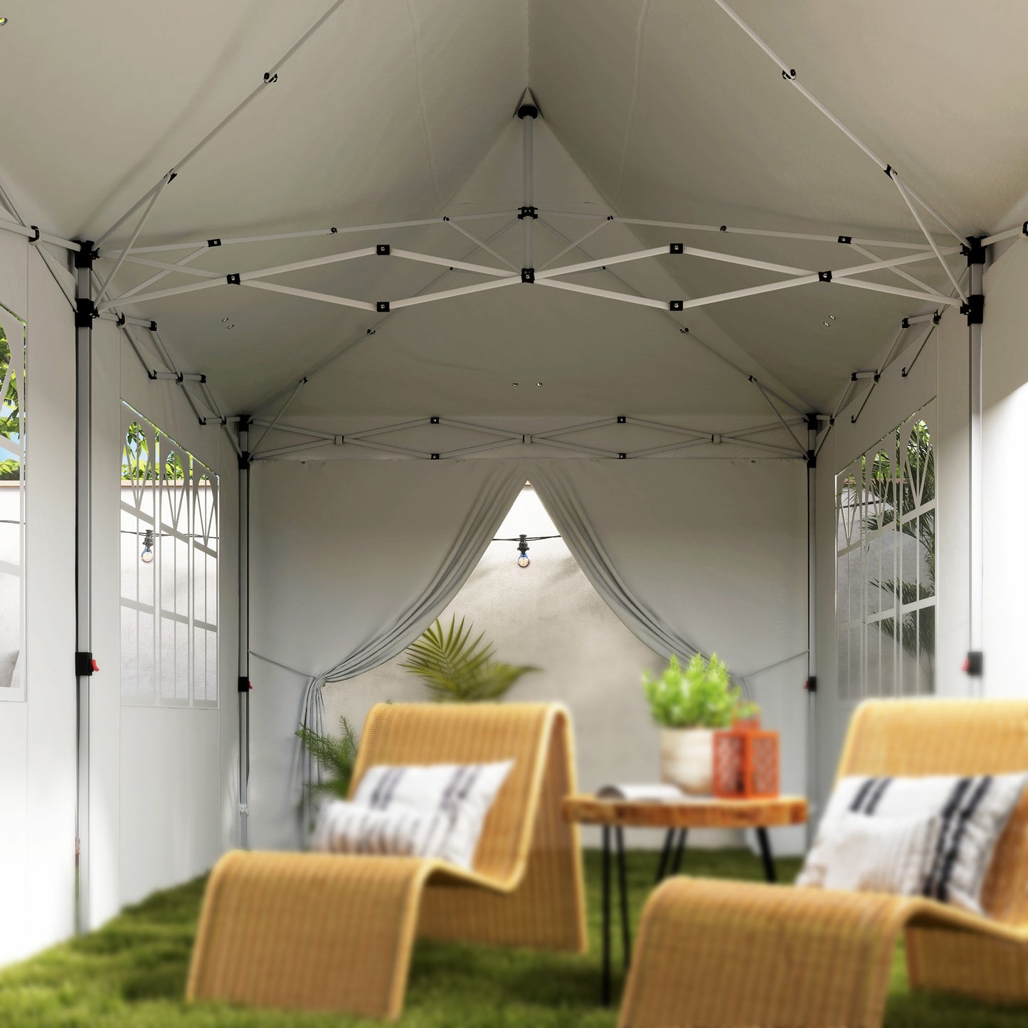 Outsunny Carpa Plegable Pop-up 6x3 M Anti-uv Con 6 Paredes Laterales Blanco_4