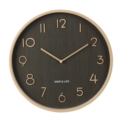 Well Home Reloj De Pared De Madera Aspecto Moderno Color Marrón Oscuro Ø38x5 Cm_0