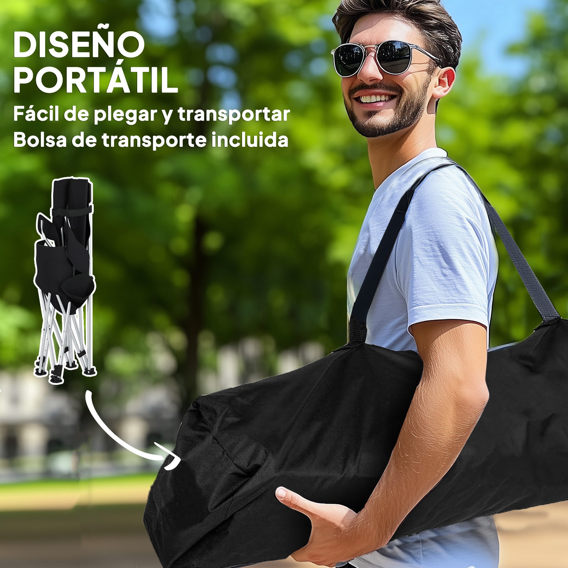 Outsunny Conjunto De 2 Sillas Plegables Camping Con Reposapiés Desmontable Negro_5