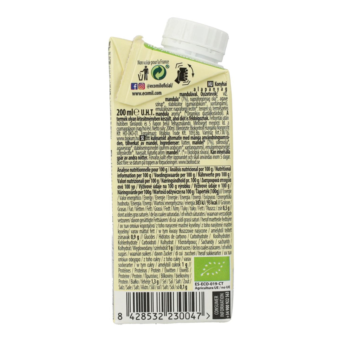 Preparação culinária Cuisine Amêndoa Ecomil 200 ml