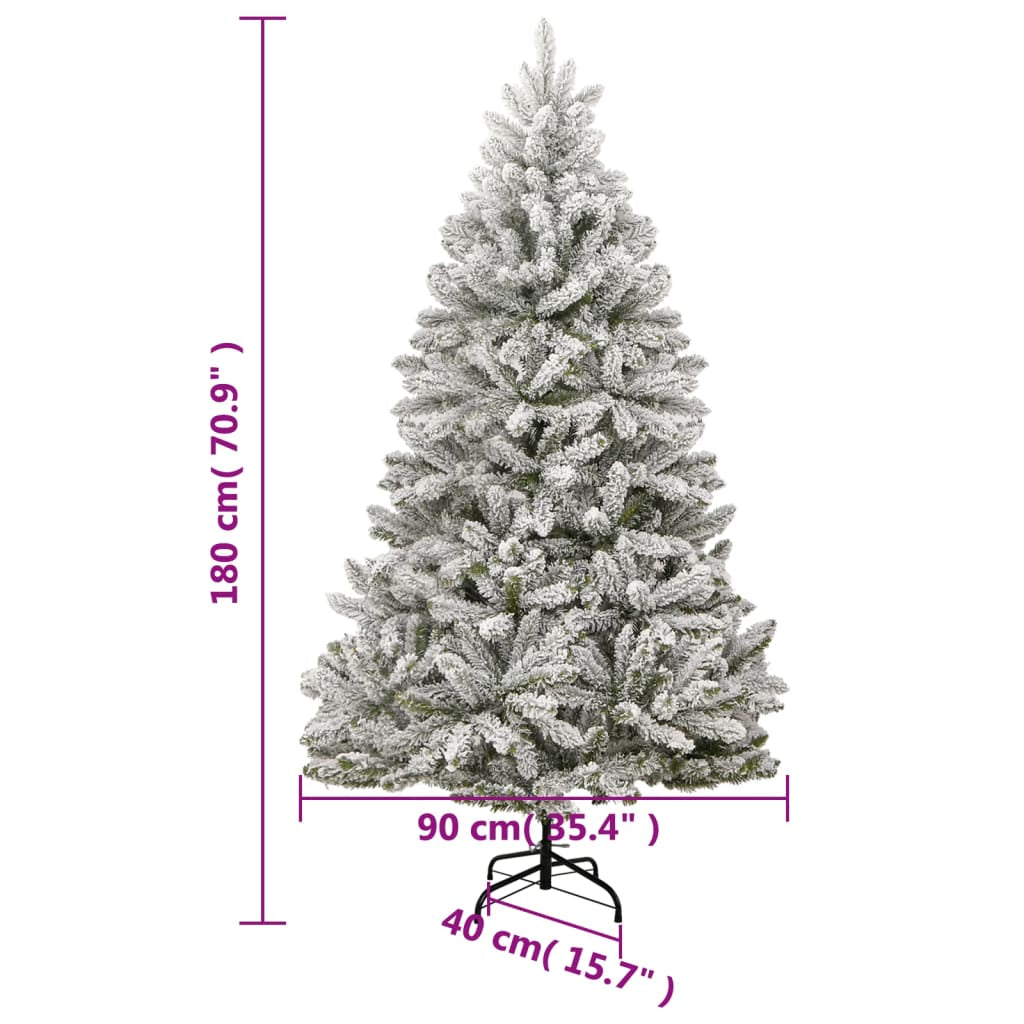 Vidaxl Árbol De Navidad Artificial Con Bisagras Y Nieve Flocada 180 Cm_2