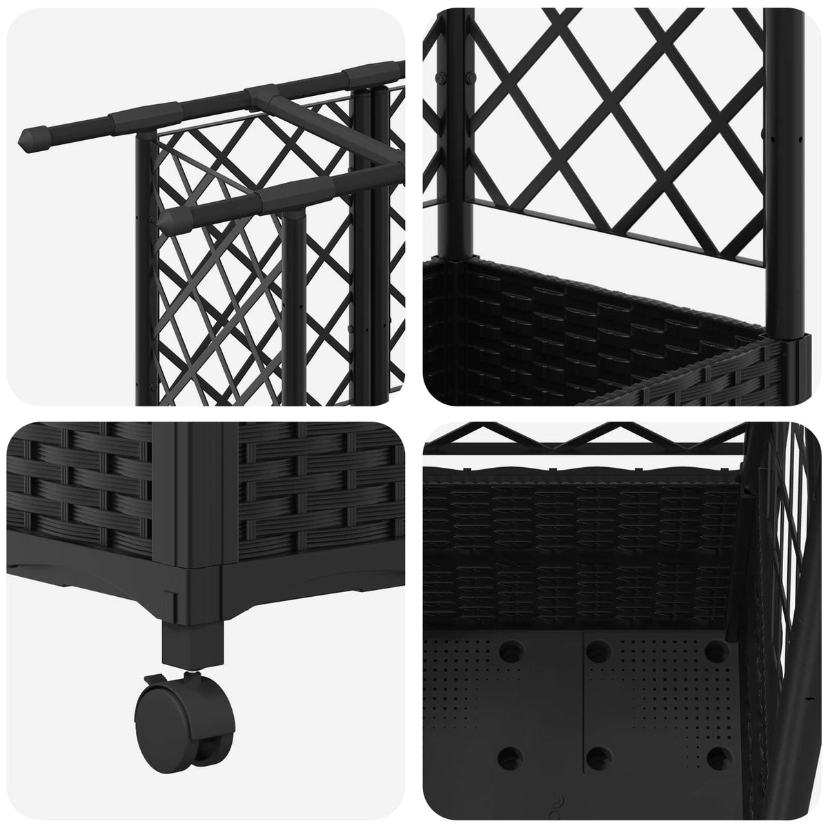Cama Elevada Con Trellis Y Techo Negro 163,5 X 40 X 142 Cm Pp_5