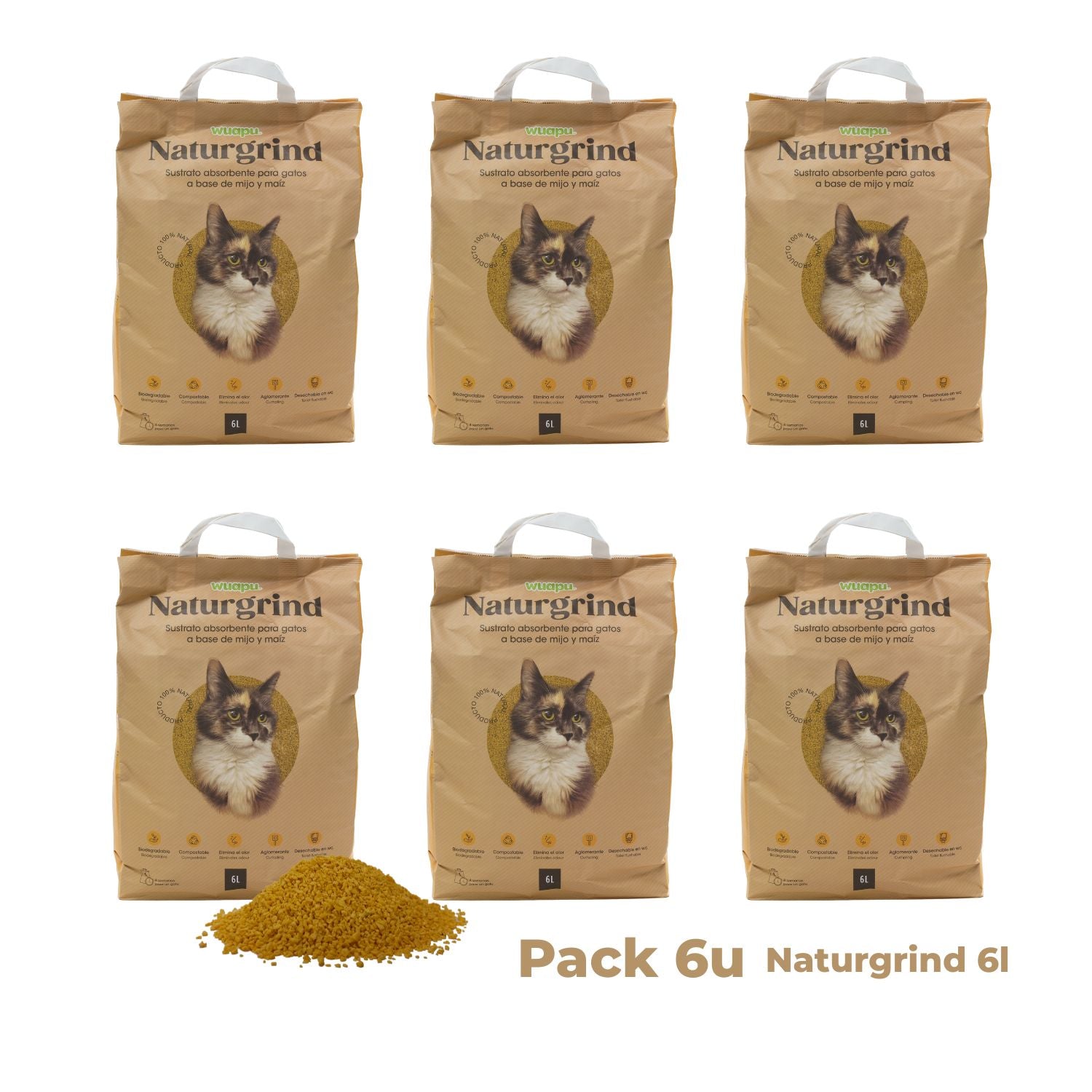 Sustrato Absorbente Wuapu Naturgrind Biodegradable Y Compostable Para Gato 1 U 17'5l_1