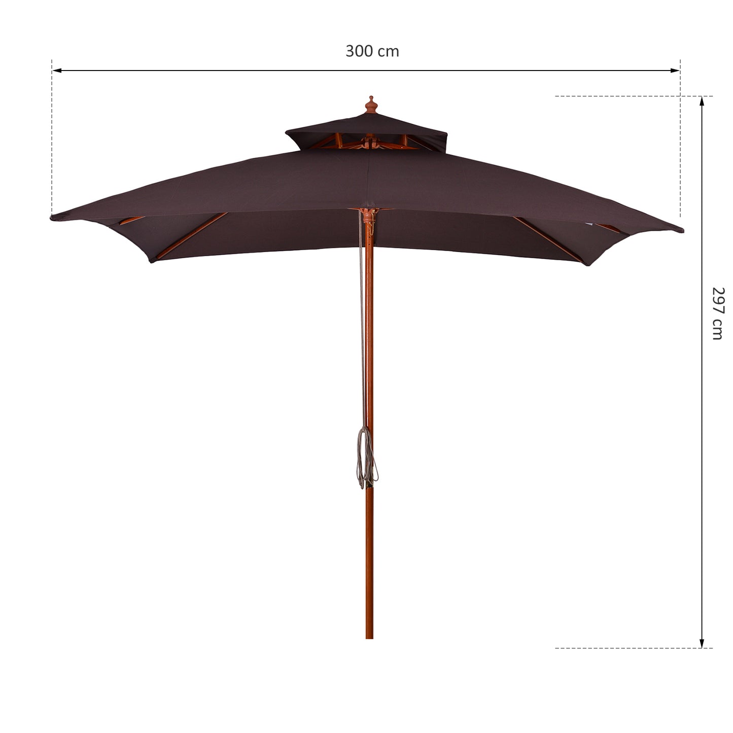 Outsunny Sombrilla De Jardín 3x3x3 M Con Doble Techo Sistema De Polea Marrón_2