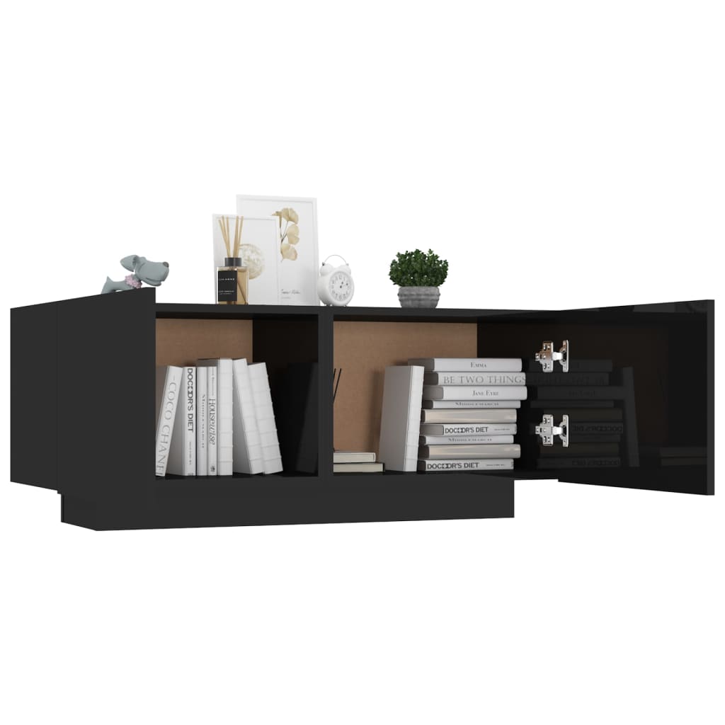Mesita De Noche Madera De Ingeniería Negro Brillo 100x35x40 Cm_2
