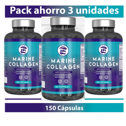 Pack 3 X Colágeno Marino Hidrolizado Con Ácido Hialurónico, Vitamina C, Q10, Zinc Y Magnesio - 3 X 50 Cápsulas_0