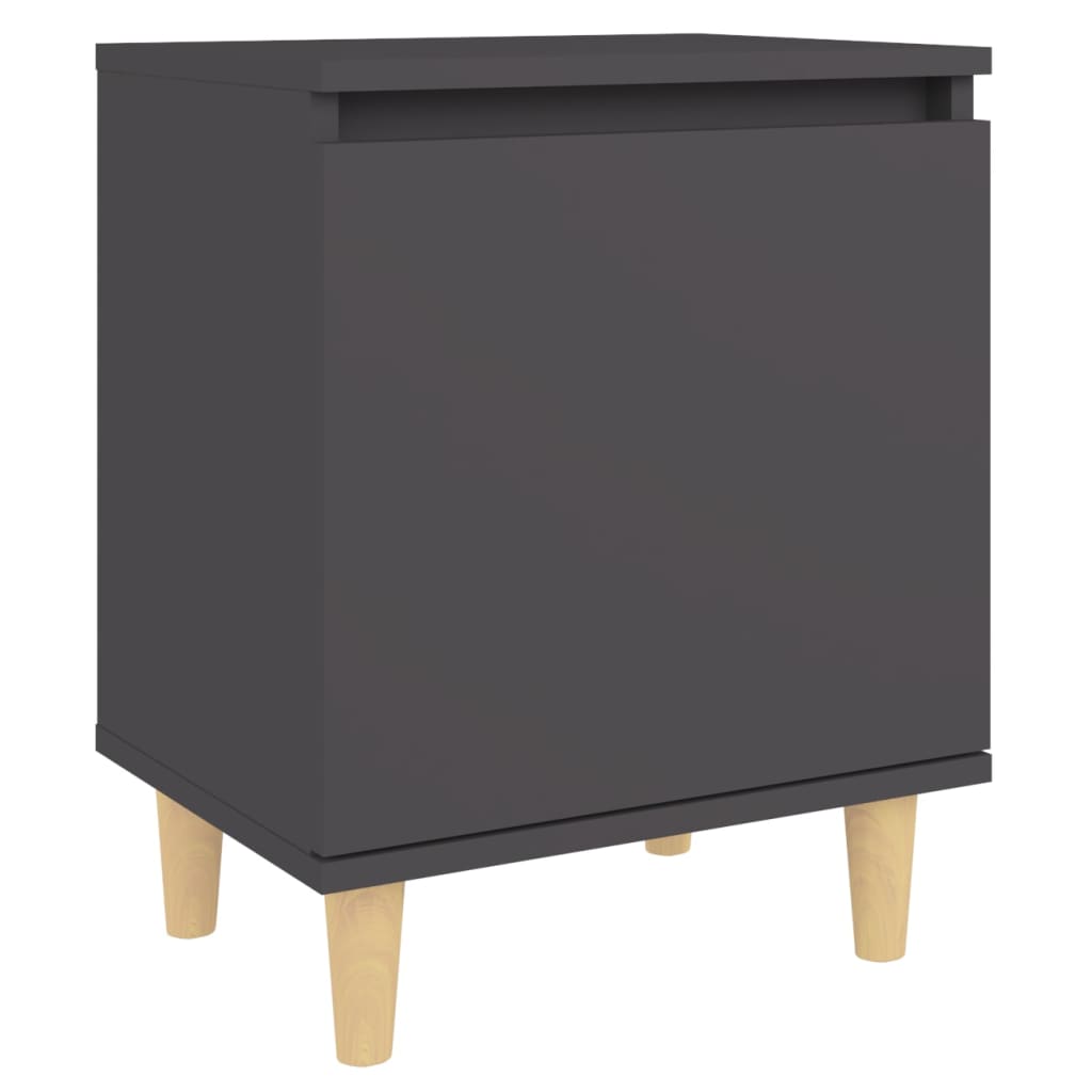 Mesita De Noche Con Patas De Madera Maciza Gris 40x30x50 Cm_0