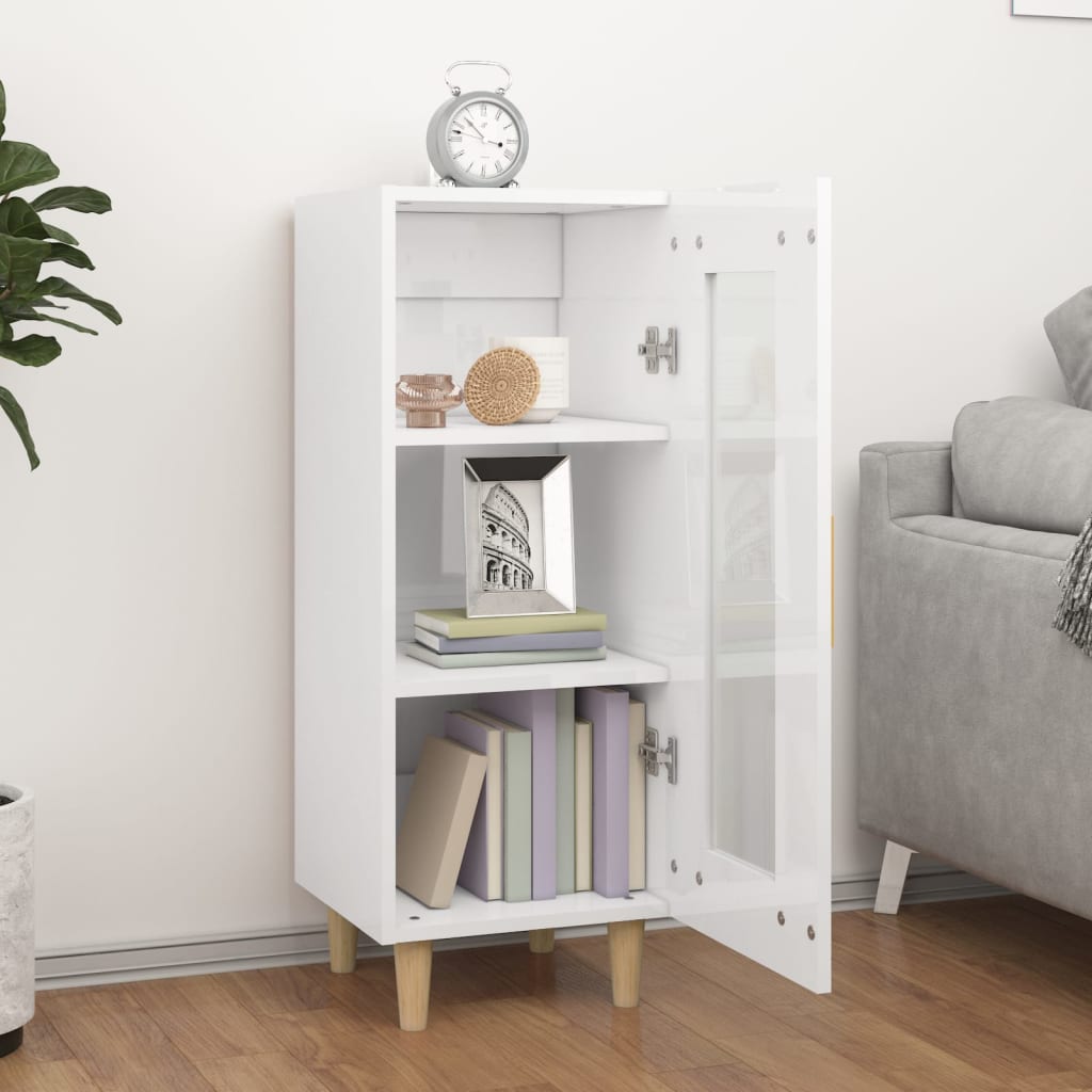 Aparador De Madera Contrachapada Blanco Brillante 34,5x34x90 Cm / Vetonek_4
