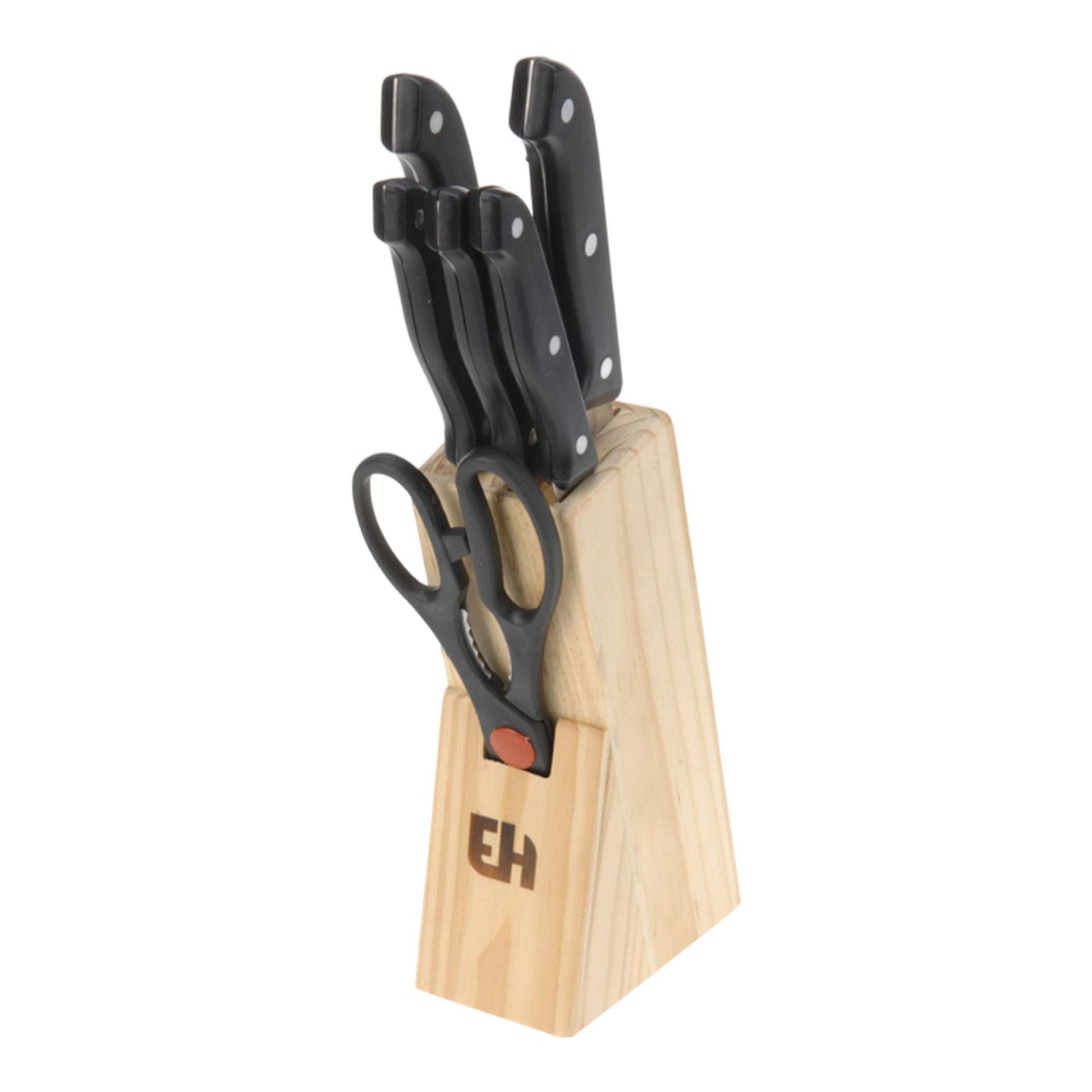 Well Home Juego De Cuchillos 6pcs En Acero Con Tacoma De Madera_0