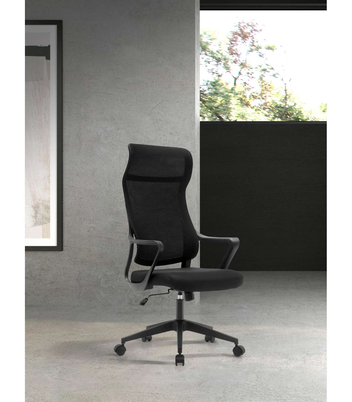 Silla Despacho Giratoria Elevable Con Reposacabezas Acabado Negro, 67m(ancho) 117/127cm(al_2